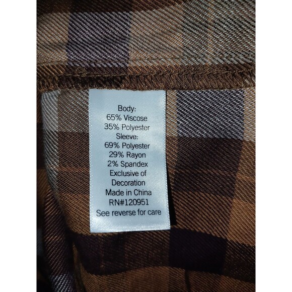 SO Flannel Knit COMBO Crop Top RETRO STYLE Brown PLAID Flap Pocket Womens Medium - Picture 8 of 9